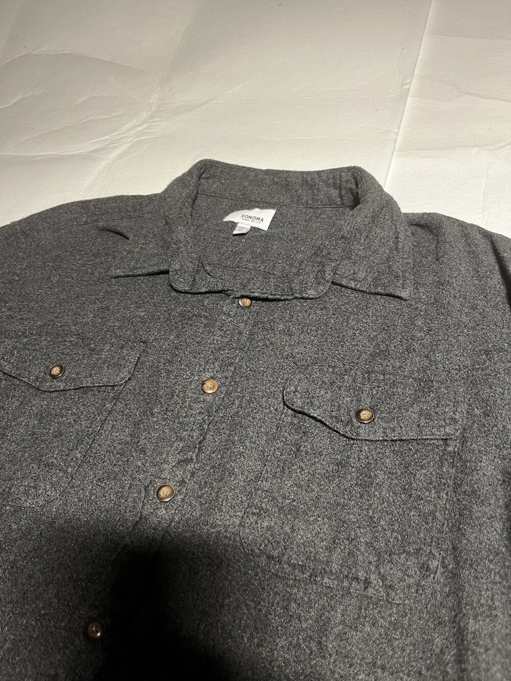 Sonoma Goods For Life Mens XL Gray Flannel Shirt Long Sleeve Button Up 2 Pocket